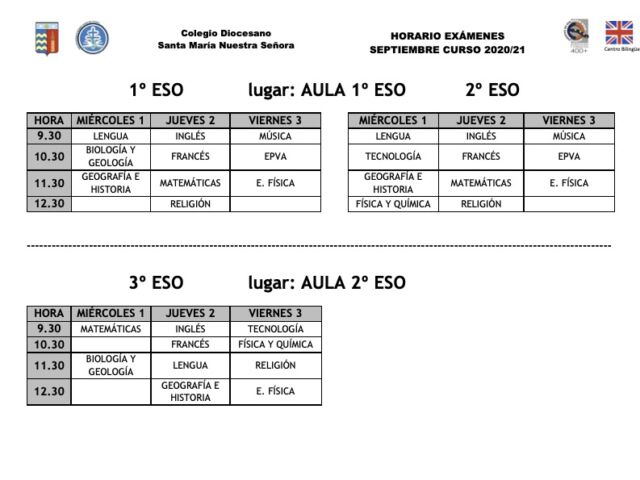 Fecha Exámenes Septiembre 2021
